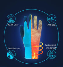 Load image into Gallery viewer, 2 Pairs Waterproof Thermal Work Gloves – Polar Fleece Lined, Double Latex Grip Gloves for Cold Weather & Outdoor Use