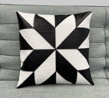 Load image into Gallery viewer, 2x Black & White Flower Original Leather Cushion Covers