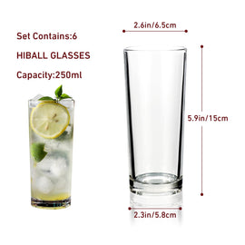 Vinsani Hiball Glass Set - Timeless Design for Cocktails & Desserts (Set of 6)