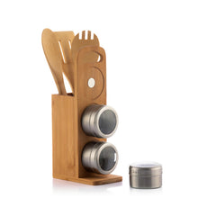 Load image into Gallery viewer, Bamsa 7-Piece Magnetic Spice & Bamboo Utensil Set – Cook with Style & Ease!