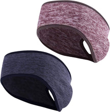 Load image into Gallery viewer, 2 Pieces Running Headband Fleece Ear Warmers Headband with Ponytail Hole Thermal Ear Muffs for Sports Running Cycling Winter Headbands for Women Ladies Girls (Navy/Coffee)