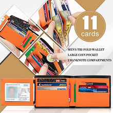 Load image into Gallery viewer, Mens Orange Genuine Leather RFID Blocking Wallet with 11 Card Slots, 2 Banknote Compartments, Coin Pocket