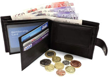 Load image into Gallery viewer, Mens Carbon Black RFID Blocking Tri-Fold Leather Wallet with Card Slots & Coin Pocket