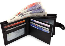 Load image into Gallery viewer, Mens Carbon Black RFID Blocking Tri-Fold Leather Wallet with Card Slots & Coin Pocket