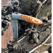 Load image into Gallery viewer, Handmade Natural Stamina Wood Damascus Pocket Folding Knife