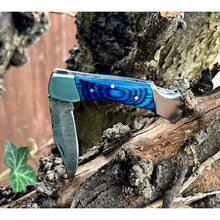 Load image into Gallery viewer, Handmade Ocean Blue Damascus Steel Pocket Folding Knife