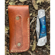 Load image into Gallery viewer, Handmade Blue Aztec Damascus Engraved Steel Pocket Folding Knife