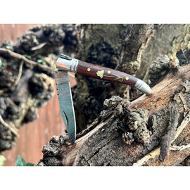 Handmade Rosewood Brass and Steel Damascus Pocket Folding Knife