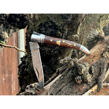 Load image into Gallery viewer, Handmade Rosewood Brass and Steel Damascus Pocket Folding Knife