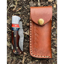 Load image into Gallery viewer, Handmade Rosewood Handle Damascus Steel Pocket Folding Knife