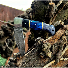 Load image into Gallery viewer, Blue and Grey Damascus Handmade Steel Pocket Folding Knife