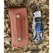 Load image into Gallery viewer, Blue and Grey Damascus Handmade Steel Pocket Folding Knife