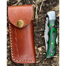 Load image into Gallery viewer, Handmade Emerald Aztec Green Black Damascus Steel Pocket Folding Knife