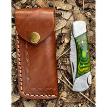 Load image into Gallery viewer, Handmade Aztec Green Black Damascus Steel Pocket Folding Knife