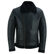 Load image into Gallery viewer, Men's Aviator Style Black Bomber Flying Pilot Fur Jacket -