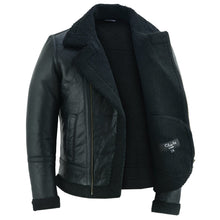 Load image into Gallery viewer, Men's Aviator Style Black Bomber Flying Pilot Fur Jacket -