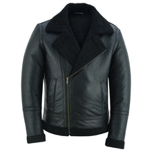 Load image into Gallery viewer, Men's Aviator Style Black Bomber Flying Pilot Fur Jacket -