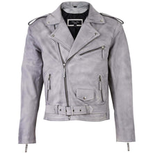 Load image into Gallery viewer, Men's Belted Cross Zip Brando Biker White Leather Jacket -