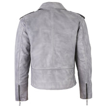 Load image into Gallery viewer, Men's Belted Cross Zip Brando Biker White Leather Jacket -