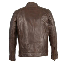 Load image into Gallery viewer, Mens Brown Leather Jacket with Front Zipper Closure -