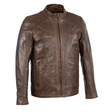 Load image into Gallery viewer, Mens Brown Leather Jacket with Front Zipper Closure -