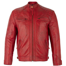 Load image into Gallery viewer, Mens Retro Vintage Red Zipped Diamond Leather Jacket -