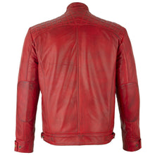 Load image into Gallery viewer, Mens Retro Vintage Red Zipped Diamond Leather Jacket -