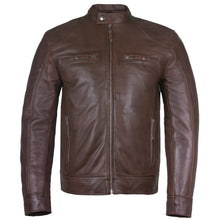 Load image into Gallery viewer, Men's Slim Fit Sword Cafe Racer Brown Soft Leather Jacket -