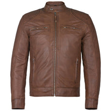 Load image into Gallery viewer, Men's Slim Fit Sword Cafe Racer Tan Soft Leather Jacket -