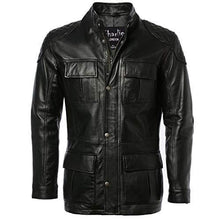Load image into Gallery viewer, Men's Vintage Brown Racing Long Hip Length Leather Jacket -