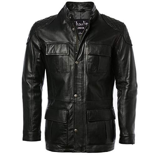Men s Vintage Brown Racing Long Hip Length Leather Jacket Charlie