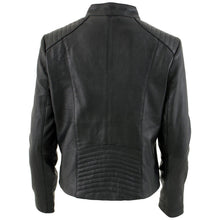 Load image into Gallery viewer, Women's Black Leather Scuba Style Jacket with Snap Mandarin Collar -