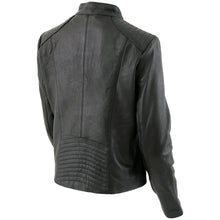 Load image into Gallery viewer, Women's Black Leather Scuba Style Jacket with Snap Mandarin Collar -