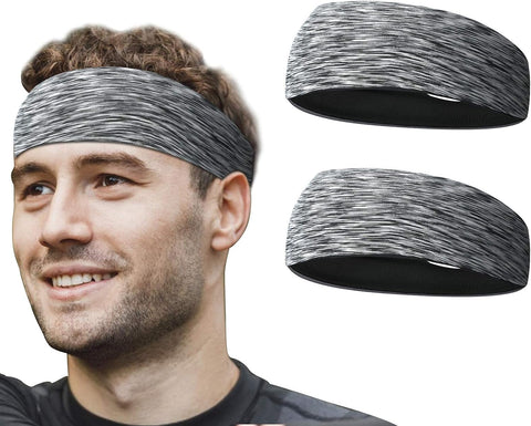 2 PCS Elastic Sports Headbands for Men/Women - With Inner Grip Strip to Keep Headband Securely in Place | Fits ALL HEAD SIZES | Sweat Wicking Fabric to Keep your Head Dry & Cool