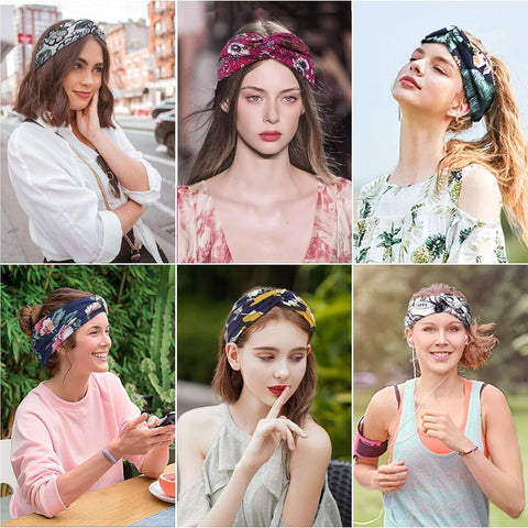 Wide Headbands for Women's Hair Headband Soft Head Bands Adult Women Hairband Turban Flower Cotton Head band Everyday Yoga Sport Fitness