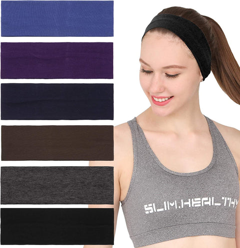 6Pcs Stretchy Elastic Headbands, Cotton Sports Hairband for Women Girls, Suitable for Yoga, Pilates, Running, Cycling