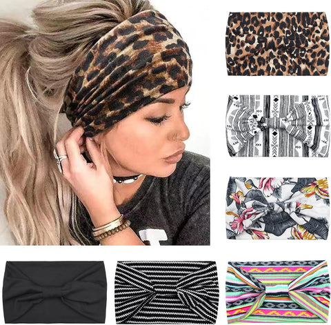 Wide Hair bands for Women Boho Headbands for Women's Hair Elastic Soft 6 Pieces Headband Print Head bands Adult Women Accessories Yoga Sports Hairband Multicoloured Thin Headscarf