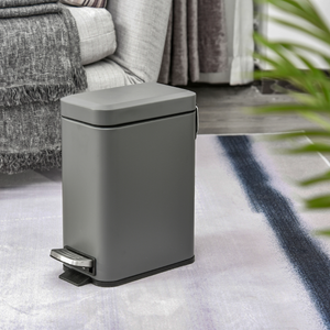 Compact 5L Steel Trash Can with Quiet-Close Lid for Seamless Clean-Up