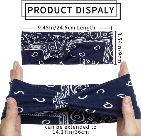 Wide Hair bands for Women Boho Headbands for Women's Hair Elastic Soft 6 Pieces Headband Print Head bands Adult Women Accessories Yoga Sports Hairband Multicoloured Thin Headscarf