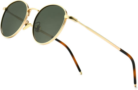 Round Vintage Polarized Sunglasses Classic Retro Metal Frame Sunglasses Circular for Women Men-SGT059