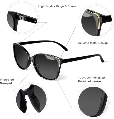 Cat Eye Sunglasses for Women Polarized Fashion Metal Decoration Ultralight UV400 Protection