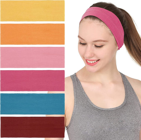 6Pcs Stretchy Elastic Headbands, Cotton Sports Hairband for Women Girls, Suitable for Yoga, Pilates, Running, Cycling