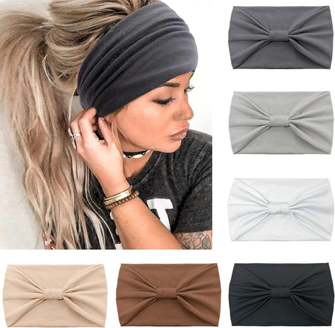 Wide Hair bands for Women Boho Headbands for Women's Hair Elastic Soft 6 Pieces Headband Print Head bands Adult Women Accessories Yoga Sports Hairband Multicoloured Thin Headscarf