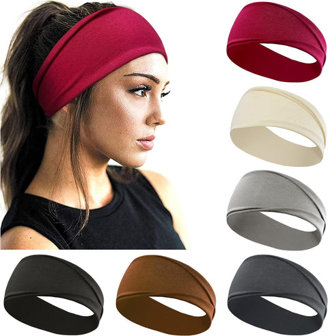 Wide Hair bands for Women Boho Headbands for Women's Hair Elastic Soft 6 Pieces Headband Print Head bands Adult Women Accessories Yoga Sports Hairband Multicoloured Thin Headscarf
