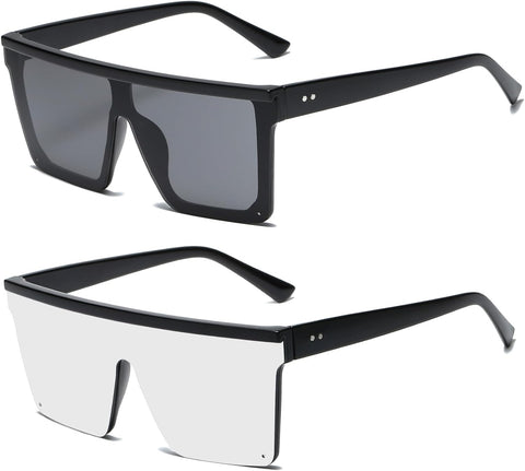 Flat Top Oversized Sunglasses - Square Sunglasses for Women Men Mirrored Rimless Sun Glasses Big Frame Fashion Shades UV400 Protection