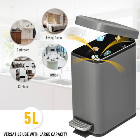 Compact 5L Steel Trash Can with Quiet-Close Lid for Seamless Clean-Up