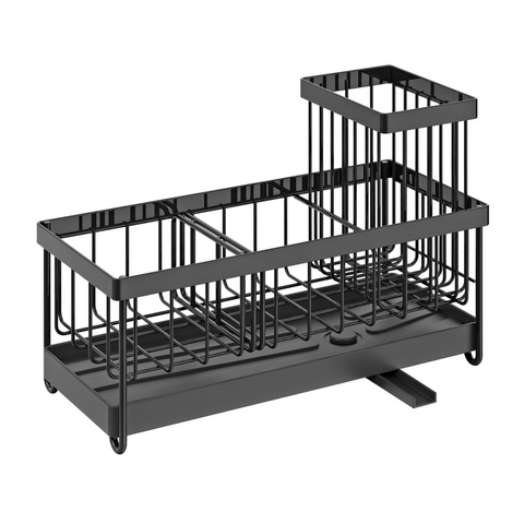 VINSANI Black Sink Sponge Holder: Versatile Kitchen Organizer & Caddy