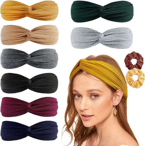 Wide Hair bands for Women Boho Headbands for Women's Hair Elastic Soft 6 Pieces Headband Print Head bands Adult Women Accessories Yoga Sports Hairband Multicoloured Thin Headscarf