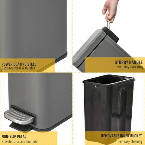 Compact 5L Steel Trash Can with Quiet-Close Lid for Seamless Clean-Up