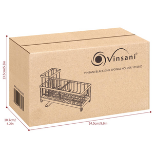 VINSANI Black Sink Sponge Holder: Versatile Kitchen Organizer & Caddy